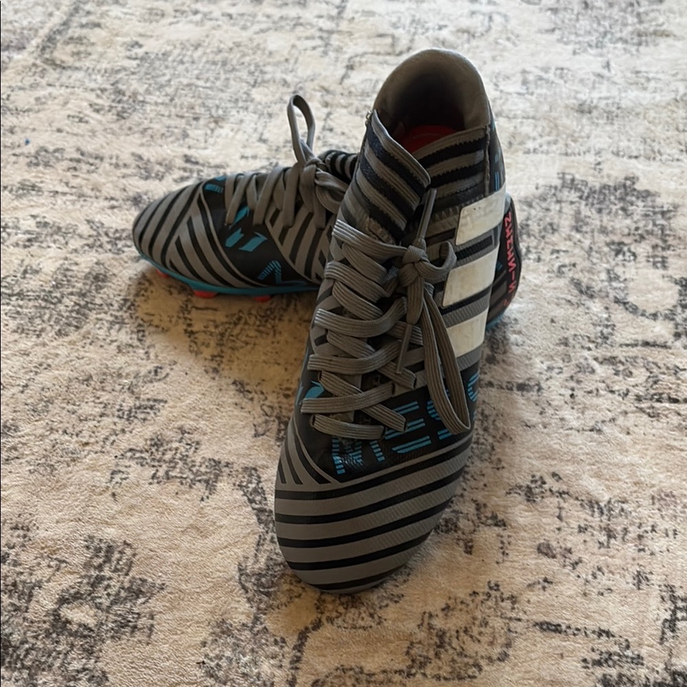 Kids Adidas Nemesis Messi Striped Soccer Cleats - Gray and Blue